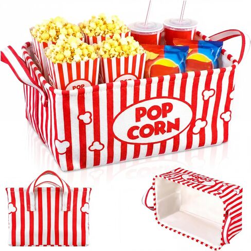 Snack Bar Organizer Snack Bin Basket for Snacks Popcorn Buckets Movie Night Gift Basket with Handles Movie Night Supplies Popcorn Station Chip Bucket Holder Chip Tray Organizer for Caddy Pantry in Kuwait