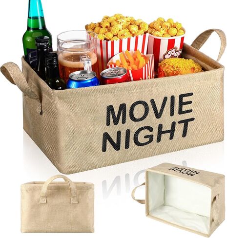Snack Bar Organizer Snack Bin Basket for Snacks Popcorn Buckets Movie Night Gift Basket with Handles Movie Night Supplies Popcorn Station Chip Bucket Holder Chip Tray Organizer for Caddy Pantry in Kuwait