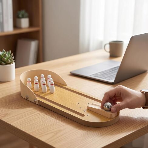 ciciglow Tabletop Mini Bowling Game Set Compact Design Wooden Decompression Gadget for Office Desk Adults Teens Kids 30x10cm in Kuwait