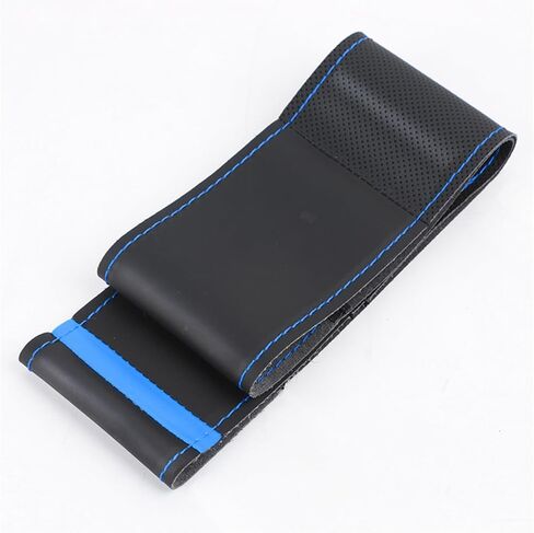 غطاء حماية عجلة القيادة مقاس 38 سم غطاء مخيط يدويًا لعجلة قيادة السيارة مصنوع من الألياف الدقيقة الناعمة مع خيط إبر غطاء حماية لمقود السيارة (أزرق) in Kuwait