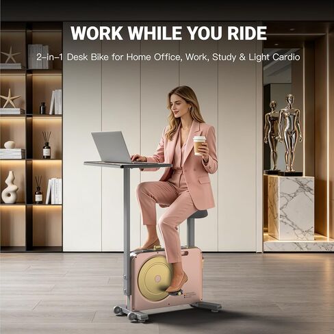 HARISON Exercise Bike with Desk for Home Office, Workstation Cycling Bike with Adjustable Desk, 8 levels Magnetic Resistance Indoor Bike for Working, Studying & Low Impact Cardio bike in Saudi Arabia