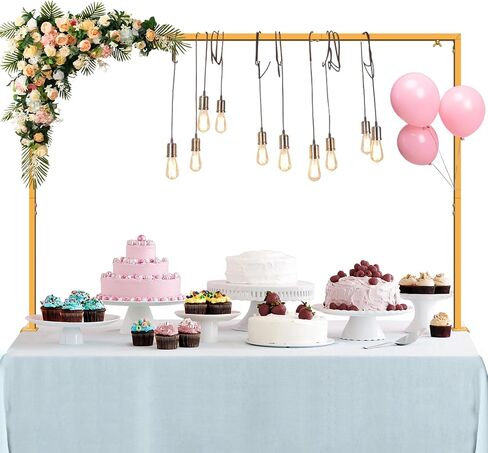Over The Table Rod Stand with Clamps, Adjustable Table Arch 27"-42" Tall, 46"-102" Length, Flower and Balloon Arch Stand for Wedding, Party, Birthday, Christmas, Halloween Decorations, Gold in Kuwait