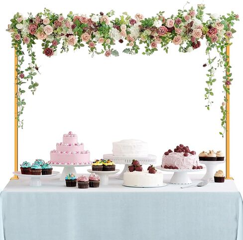 Over The Table Rod Stand with Clamps, Adjustable Table Arch 27"-42" Tall, 46"-102" Length, Flower and Balloon Arch Stand for Wedding, Party, Birthday, Christmas, Halloween Decorations, Gold in Kuwait