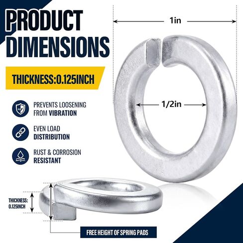 Moxweyeni 200 Pack 1/2 Split Lock Washer Hot Dip Galvanized Steel Low Carbon Steel Vibration Damping Bolts and Bolt Locking Washers for Indoor and Outdoor Projects Construction Applications in Saudi Arabia