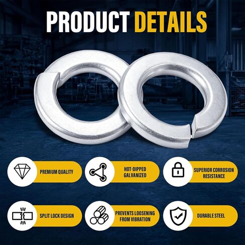 Moxweyeni 200 Pack 1/2 Split Lock Washer Hot Dip Galvanized Steel Low Carbon Steel Vibration Damping Bolts and Bolt Locking Washers for Indoor and Outdoor Projects Construction Applications in Saudi Arabia