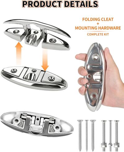OULEME 5 "6" مربط القارب القابل للطي، 316 الفولاذ المقاوم للصدأ قابل للطي مع مثبتات، مرابط حبل من الدرجة البحرية لقوارب الكاياك واليخوت والعائمة، 2-Pack/4-Pack in Kuwait