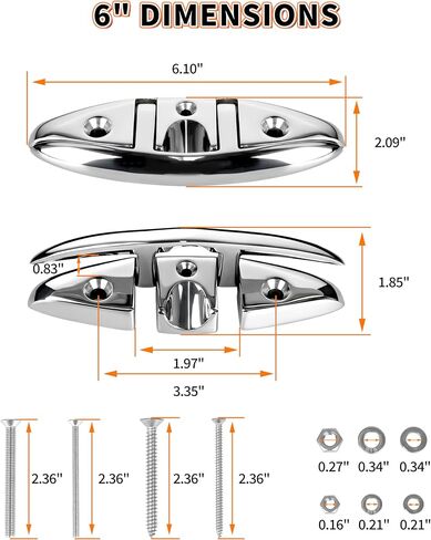 OULEME 5 "6" مربط القارب القابل للطي، 316 الفولاذ المقاوم للصدأ قابل للطي مع مثبتات، مرابط حبل من الدرجة البحرية لقوارب الكاياك واليخوت والعائمة، 2-Pack/4-Pack in Kuwait