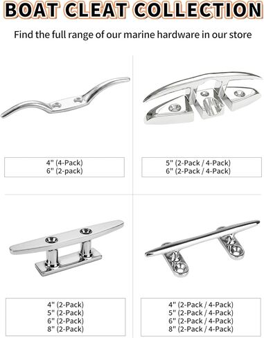 OULEME 5 "6" مربط القارب القابل للطي، 316 الفولاذ المقاوم للصدأ قابل للطي مع مثبتات، مرابط حبل من الدرجة البحرية لقوارب الكاياك واليخوت والعائمة، 2-Pack/4-Pack in Kuwait