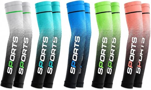 5 Pairs Performance Arm Sleeves Grey Orange Green Dark Blue Light Blue Breathable for Golf Cycling Running in Kuwait