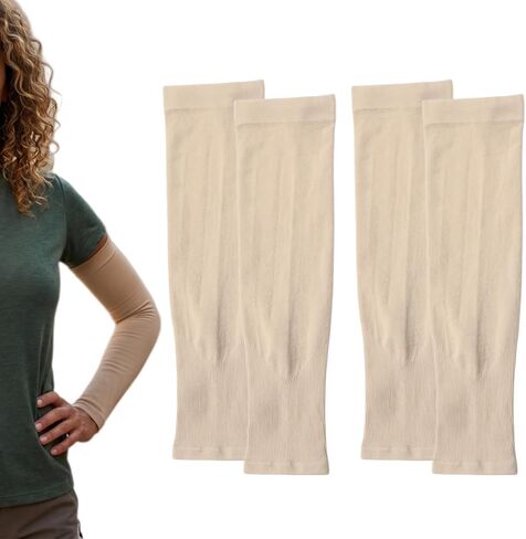 2 Pairs UV Sun Protection Arm Sleeves for Men & Women, Cooling Compression Tattoo Cover Up Sleeves for Sports & Daily Wear (Nude) in Kuwait
