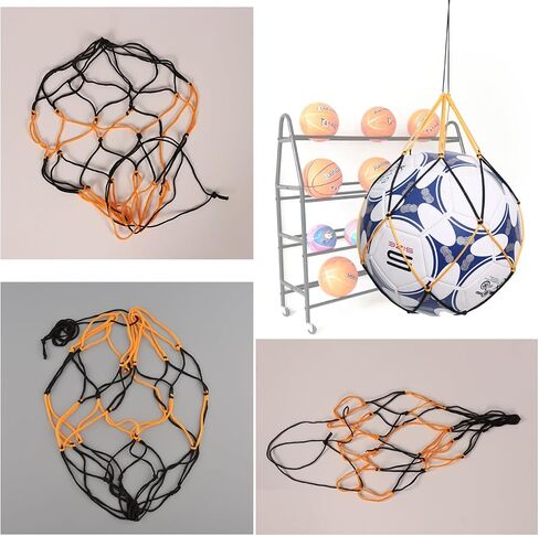 4 Pack Basketball Bag Drawstring Single Ball Net Mesh Storage Organizer Carrier Carrying Hanging Bags with Air Pump Inflation Needle For Soccer Balls Football Volleyball Basket Ball Sports in Kuwait