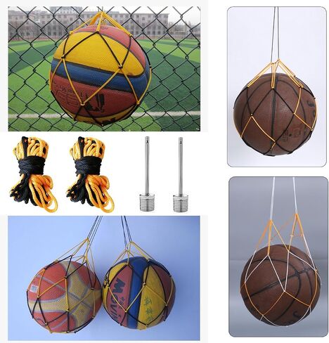 4 Pack Basketball Bag Drawstring Single Ball Net Mesh Storage Organizer Carrier Carrying Hanging Bags with Air Pump Inflation Needle For Soccer Balls Football Volleyball Basket Ball Sports in Kuwait