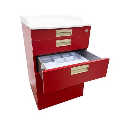 Mobile Dental Storage Cabinet with Lockable Wheels, 4-Drawer Stainless Steel Laminate Cart for Clinics Hospitals Labs, Portable Utility Trolley (Red) in Kuwait