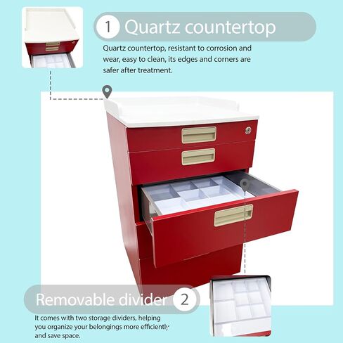 Mobile Dental Storage Cabinet with Lockable Wheels, 4-Drawer Stainless Steel Laminate Cart for Clinics Hospitals Labs, Portable Utility Trolley (Red) in Kuwait