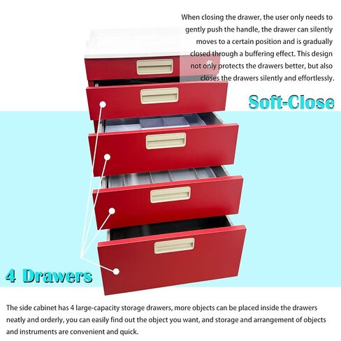 Mobile Dental Storage Cabinet with Lockable Wheels, 4-Drawer Stainless Steel Laminate Cart for Clinics Hospitals Labs, Portable Utility Trolley (Red) in Kuwait