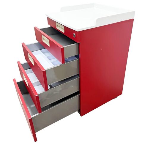 Mobile Dental Storage Cabinet with Lockable Wheels, 4-Drawer Stainless Steel Laminate Cart for Clinics Hospitals Labs, Portable Utility Trolley (Red) in Kuwait