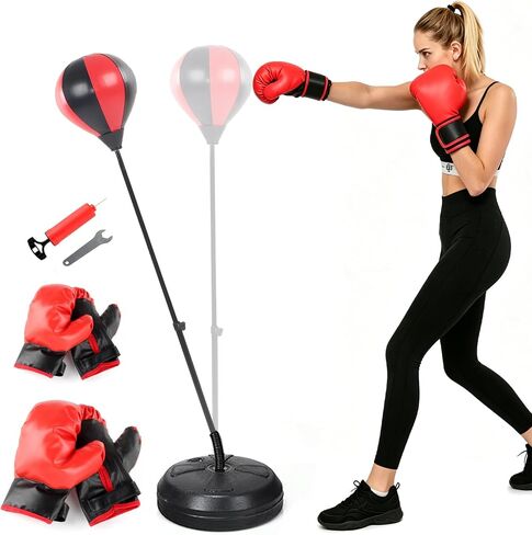 Punching Bag with Stand, Speed Bags for Boxing, Reflex Bag with Gloves – Includes 2 Pairs (L+S), Adjustable Reflex Bar, Punching Bag Set for Adults & Teens, Home Training Stress Relief & Fitness. in Kuwait