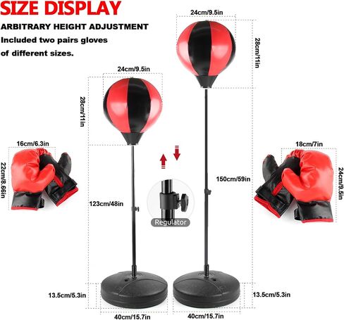 Punching Bag with Stand, Speed Bags for Boxing, Reflex Bag with Gloves – Includes 2 Pairs (L+S), Adjustable Reflex Bar, Punching Bag Set for Adults & Teens, Home Training Stress Relief & Fitness. in Kuwait
