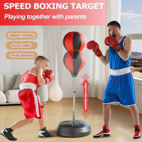 Punching Bag with Stand, Speed Bags for Boxing, Reflex Bag with Gloves – Includes 2 Pairs (L+S), Adjustable Reflex Bar, Punching Bag Set for Adults & Teens, Home Training Stress Relief & Fitness. in Kuwait