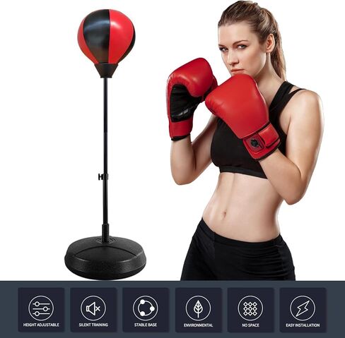 Punching Bag with Stand, Speed Bags for Boxing, Reflex Bag with Gloves – Includes 2 Pairs (L+S), Adjustable Reflex Bar, Punching Bag Set for Adults & Teens, Home Training Stress Relief & Fitness. in Kuwait
