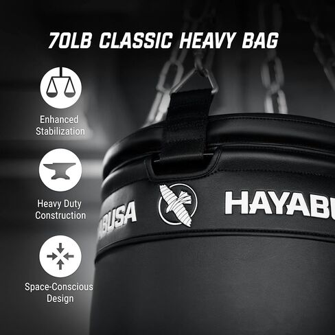 Hayabusa Classic Heavy Bag Pre-Filled Design and Specialized Hanging System - Black, 70lb in Kuwait