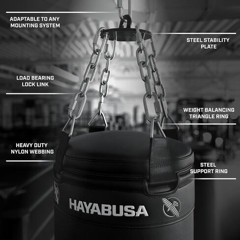 Hayabusa Classic Heavy Bag Pre-Filled Design and Specialized Hanging System - Black, 70lb in Kuwait