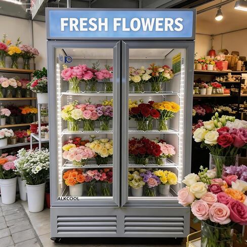 Commercial Flower Refrigerator Floral Display Cooler, 2 Glass Doors Fridge With LED Light Adjustable Shelves,ETLSanitation Approval,40" Wide, Adjustable Shelves & Wheels Included in Kuwait