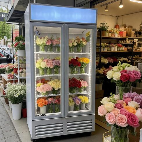 Commercial Flower Refrigerator Floral Display Cooler, 2 Glass Doors Fridge With LED Light Adjustable Shelves,ETLSanitation Approval,40" Wide, Adjustable Shelves & Wheels Included in Kuwait