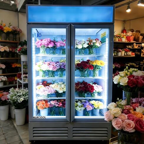 Commercial Flower Refrigerator Floral Display Cooler, 2 Glass Doors Fridge With LED Light Adjustable Shelves,ETLSanitation Approval,40" Wide, Adjustable Shelves & Wheels Included in Kuwait
