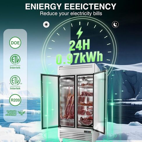 ثلاجة Coolski التجارية مقاس 40 بوصة، ثلاجة يمكن الوصول إليها بمساحة 35 قدمًا مع ضاغط Cubigel، ثلاجة من الفولاذ المقاوم للصدأ ذات بابين صلبين للمطعم والبار والمقهى والمتجر in Kuwait