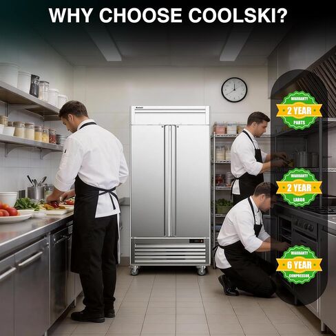 ثلاجة Coolski التجارية مقاس 40 بوصة، ثلاجة يمكن الوصول إليها بمساحة 35 قدمًا مع ضاغط Cubigel، ثلاجة من الفولاذ المقاوم للصدأ ذات بابين صلبين للمطعم والبار والمقهى والمتجر in Kuwait
