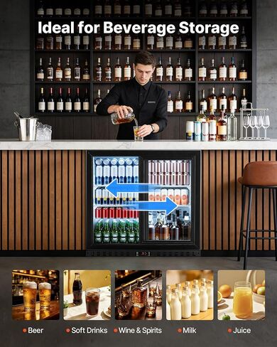 VEVOR Back Bar Cooler, 7.4 Cu. Ft Commercial Beverage Refrigerator, Under Counter Bar Fridge with 2 Sliding Doors, LED Lighting, Adjustable Shelves, Low-E Glass Display Cooler for Beer, Wine, Drink in Kuwait
