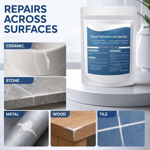 Steel Reinforced Epoxy Putty, Strong Clay Iron Adhesive, AB Two-Part, Waterproof, Heat Resistant, Fast Repair Filler for Metal Wood Ceramic Concrete Tile Plastic PVC Cracks Holes (1Pack-3.5oz) in Kuwait