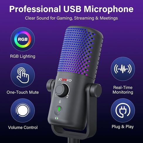 ميكروفون USB للألعاب للكمبيوتر الشخصي مع مرشح البوب ​​والتحكم في مستوى الصوت ومقبس سماعة الرأس RGB وزر كتم الصوت والتشغيل لأجهزة PS4 وPS5 وMac Streaming Podcast in Kuwait