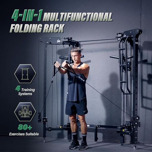 حامل طاقة قابل للطي F35 من MAJOR FITNESS، صالة ألعاب رياضية منزلية 4 في 1 مع نظام بكرة الكابل، وقضيب سحب متعدد القبضات، ولغم أرضي، وأكثر من 80 تمرينًا، معدات رياضية موفرة للمساحة، سهلة الطي للمساحات الصغيرة in Kuwait