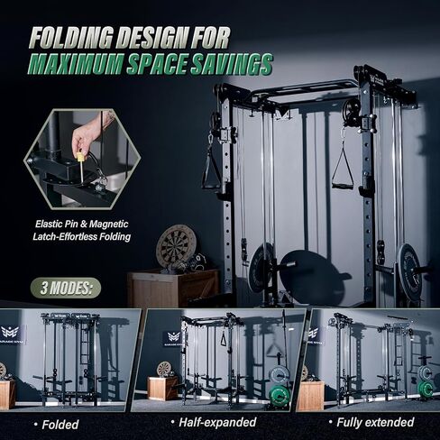 حامل طاقة قابل للطي F35 من MAJOR FITNESS، صالة ألعاب رياضية منزلية 4 في 1 مع نظام بكرة الكابل، وقضيب سحب متعدد القبضات، ولغم أرضي، وأكثر من 80 تمرينًا، معدات رياضية موفرة للمساحة، سهلة الطي للمساحات الصغيرة in Kuwait