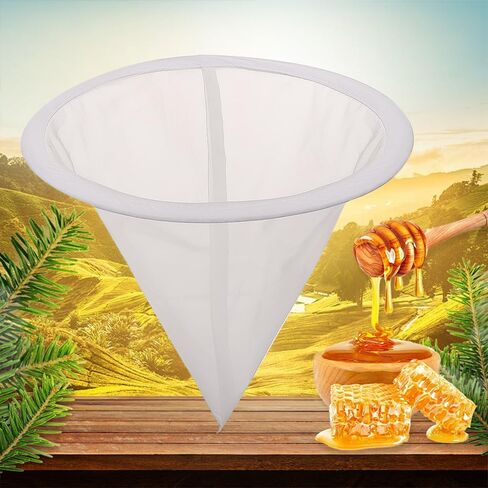 1PC 150 Mesh Honey Filter Bag with Steel Ring, 23 * 26cm Nylon Mesh Conical Food Strainer, Easy to Use Fine Net Filter for Honey in Kuwait