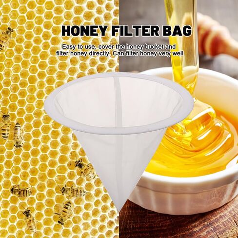1PC 150 Mesh Honey Filter Bag with Steel Ring, 23 * 26cm Nylon Mesh Conical Food Strainer, Easy to Use Fine Net Filter for Honey in Kuwait