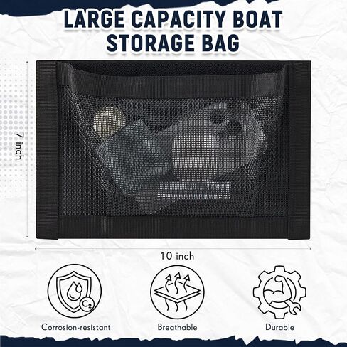 4 Pcs 10" x 7" Self-Adhesive Boat Storage Mesh Bag, Tear Resistant Waterproof Boat Storage Accessories, Sailboat Pontoonboat Caddy Organizer for Tackle, Tools, Gear, Gloves Small Items in Kuwait