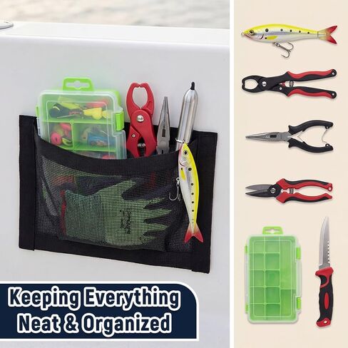 4 Pcs 10" x 7" Self-Adhesive Boat Storage Mesh Bag, Tear Resistant Waterproof Boat Storage Accessories, Sailboat Pontoonboat Caddy Organizer for Tackle, Tools, Gear, Gloves Small Items in Kuwait