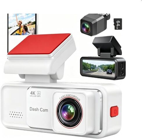 Dash Cam, 4K+2K Full HD Dash Cam Front and Rear, Dash Camera for Cars with Built-in 5GWiFi, 3.2" IPS Screen Dashcam, with 64GB Card, Night Vision, Loop Recording, G-Sensor, Parking Mode in Saudi Arabia