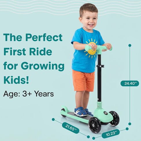 SereneLife Toddler Scooter, Adjustable Micro Scooter for Ages 2-5, Lightweight Kids 3 Wheel Design with LED Light-Up Wheels, Anti-Slip Deck & Lean-to-Steer Control, Indoor/Outdoor Use (Mint Green) in Kuwait