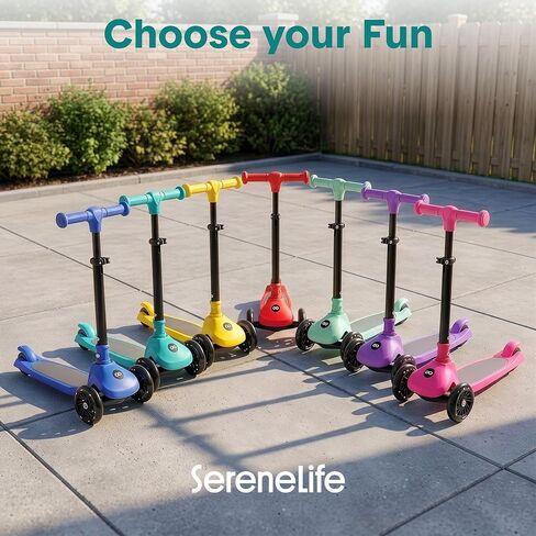 SereneLife Toddler Scooter, Adjustable Micro Scooter for Ages 2-5, Lightweight Kids 3 Wheel Design with LED Light-Up Wheels, Anti-Slip Deck & Lean-to-Steer Control, Indoor/Outdoor Use (Mint Green) in Kuwait