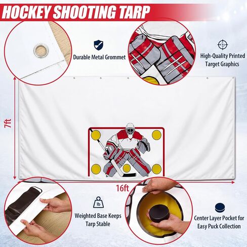 Hockey Shooting Tarp 7 x 16ft with Goal Target – Heavy Duty Vinyl Shot Trainer for Slap & Wrist Shot Practice, Indoor & Outdoor Hockey Shooting Aid, Protect Walls & Improve Accuracy in Kuwait