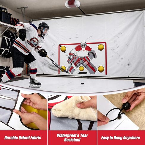 Hockey Shooting Tarp 7 x 16ft with Goal Target – Heavy Duty Vinyl Shot Trainer for Slap & Wrist Shot Practice, Indoor & Outdoor Hockey Shooting Aid, Protect Walls & Improve Accuracy in Kuwait