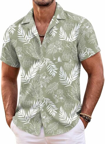 COOFANDY Mens Hawaiian Shirt Short Sleeve Floral Button Down Shirts Tropical Summer Beach Shirts Camp Collar Shirt in Saudi Arabia