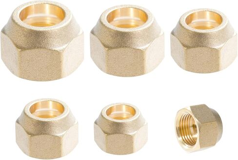 6 PCS Brass 45 Degree Flare Tube Fitting for Air Conditioning Copper Pipe Extension Butt Flare Nut Fittings for 1/4" 5/16" 3/8" 1/2" 5/8" 3/4" OD in Kuwait
