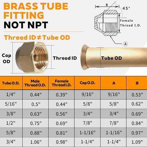 6 PCS Brass 45 Degree Flare Tube Fitting for Air Conditioning Copper Pipe Extension Butt Flare Nut Fittings for 1/4" 5/16" 3/8" 1/2" 5/8" 3/4" OD in Kuwait