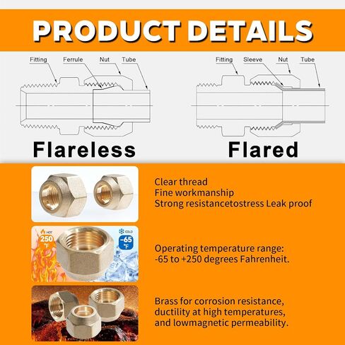 6 PCS Brass 45 Degree Flare Tube Fitting for Air Conditioning Copper Pipe Extension Butt Flare Nut Fittings for 1/4" 5/16" 3/8" 1/2" 5/8" 3/4" OD in Kuwait