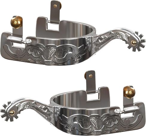 Silver Horse Spurs, 1 Pair Western Cowboy Boot Spurs with Rowels, Antique Hand-Carved for Adult Equestrian, Men Women in Kuwait